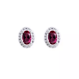 Argento Sterling Rosso Rubino Trasparente Cz Ovale Halo Orecchini a Lobo - Foto 1 di 15