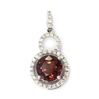 2.35 ctw Natural Pink Tourmaline Diamond Solid 14k White Gold Round Halo Pendant - Image 1 of 4