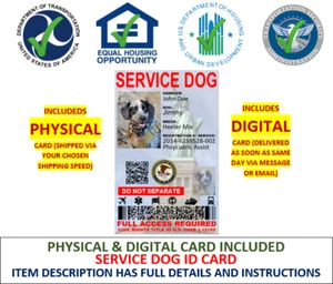 HOLOGRAPHIC SERVICE DOG ID ADA ONE SIDEDED PHYSICAL & DIGITAL CARD - Picture 1 of 3