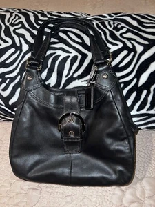 Coach F17219 Lynn Soho BLACK Leather Buckle Shoulder Bag SATCHEL Tote - Picture 1 of 12