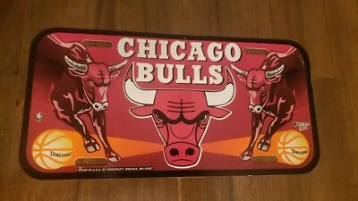 Chicago Bulls License Plate Red Black Plastic Vanity Vintage NBA Logo Wincraft  - Image 1 of 4