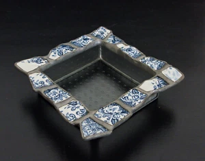 Ashtray – Differ. Shape Blue Broken China Tiles - Tiffany Technique Artist Made - Picture 1 of 10