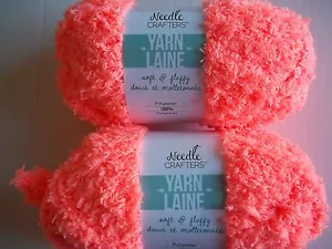 Needle Crafters Soft & Fluffy plush/fleece yarn, Bright Salmon,lot of 2(40 y ea) - Picture 1 of 2