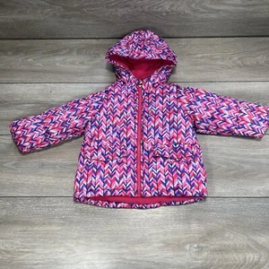 OshKosh B'gosh Puffer Jacket Girls 3T Pink Chevron Hooded - Picture 1 of 10