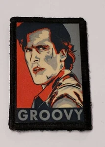 "Parche Moral Ash Evil Dead "GROOVY"" Táctico EJÉRCITO Gancho Militar Bandera de EE. UU. - Imagen 1 de 12