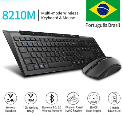 Multi-Mode Bluetooth Wireless Keyboard and Mouse Kit With Multimedia Keys Black - Image 1 of 4