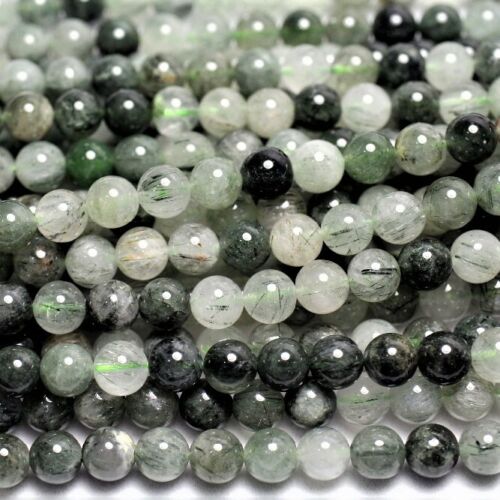 Authentic Green rutilated Quartz Actinolite Gemstones Beads Round 8mm - 15pcs 