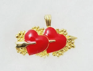 VTG 1995 BG Red Enamel Arrow Through Double Hearts Pendant Only Gold Tone LOVE - Picture 1 of 4