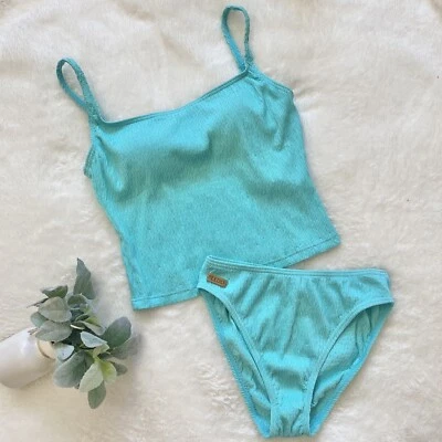 Speedo Vintage 90s Turquoise Blue Ribbed 2 Piece Swimsuit NEW Size 8 Longline - Image 1 of 4