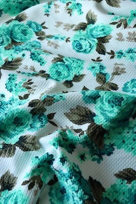 Rosas verde azulado sobre bala de marfil tejido techno 2YD Foto 1 de 2