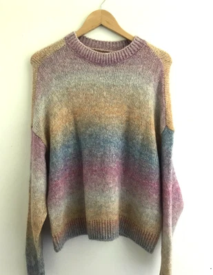 Suéter para mujer PISTOLA Anthropologie cuello redondo multicolor rayas talla grande M Foto 1 de 4