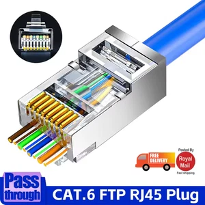 100 Pass Through RJ45 Shielded Connector Crystal End Gold-Plated 8P8C Crimp CAT6 - Picture 1 of 8