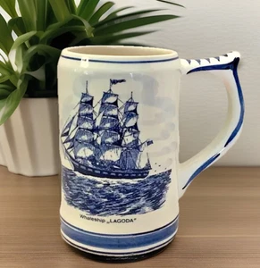 Delft Mug Holland Ceramic Hand Painted Nautical Whale Ship Retro Cottagecore VTG - Picture 1 of 14