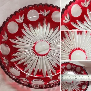 VINTAGE CRYSTAL RUBY RED CUT TO CLEAR GLASS CANDY/ KNICK KNACK BOWL - Picture 1 of 8