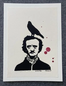 Original Linolschnitt Druck “E.A.Poe” - Bild 1 von 3