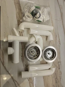 Chrom Doppel Schüssel Küche Spüle Ablaufgarnitur und Spüle Sieb - Bild 1 von 3