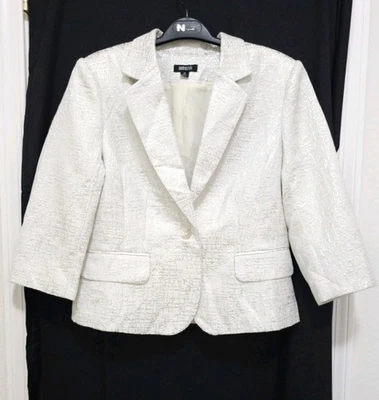 NEW Metrostyle Jacket Blazer 10 Medium SPARKLE Silver Pockets Lined 3/4 Sleeve - Image 1 of 4