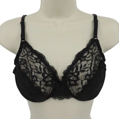 Sujetador De Colección Lilyette 36B Estilo 96033 Negro Floral Flor Encaje Con Aros Lazo Sin Forro Foto 1 de 4