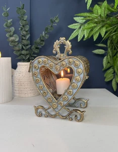 Vintage Glass Heart Candle Holder Floor Table Lantern Small | Trendy Home Decor - Picture 1 of 8