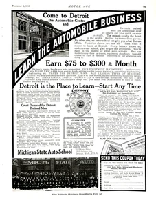 1915 Anzeige Michigan State Auto School Detroit Verdienen Sie jederzeit 75 bis 300 $ Monat Start - Bild 1 von 1