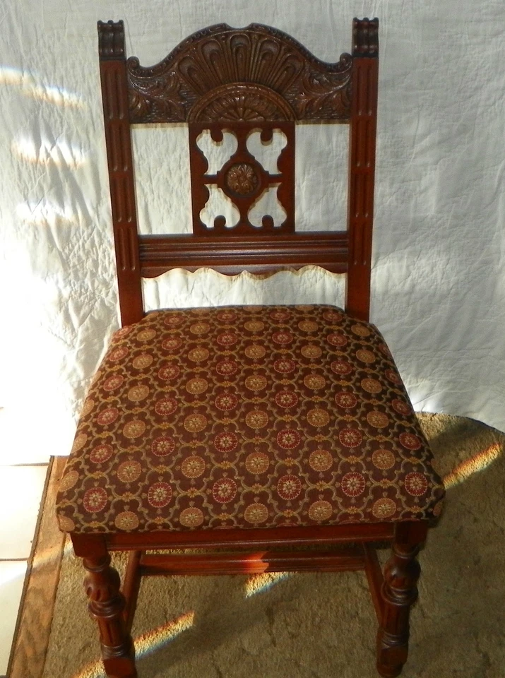 Walnut Carved Desk Chair / Sidechair- brown, brick, gold  (SC50) - Image 1 of 1