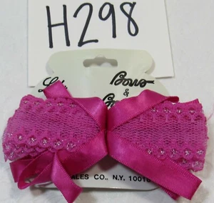 Girl's Hair Barrette Bow Pink Lace & Ribbon Vintage New - Picture 1 of 4