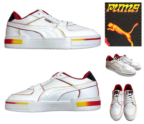 PUMA CA Pro Flames scarpa sneaker bassa uomo taglia 11 bianco rosso giallo nero nuova $100