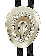 New! Western Silver Cowboy Hat with Austrian Crystals Bolo Tie - Made in USA