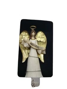 Nikolaus quadratisch - GLAUBE - Engel & Sterne Weihnachtsschmuck - 4-1/2" H-Harz - Neu im Karton - Bild 1 von 4