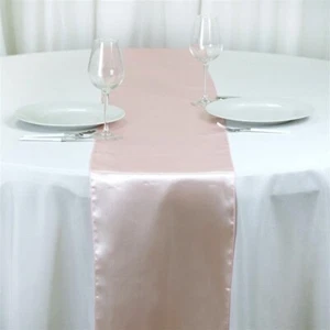 Blush Rose Gold Satin Table Runners, 30cm x 274cm,  12" x 108" - Picture 1 of 2