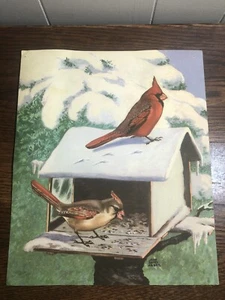 Vintage 12 x 10 JACOB BATES ABBOT Litho Bookplate Print Male/Female CARDINALS - Imagen 1 de 5