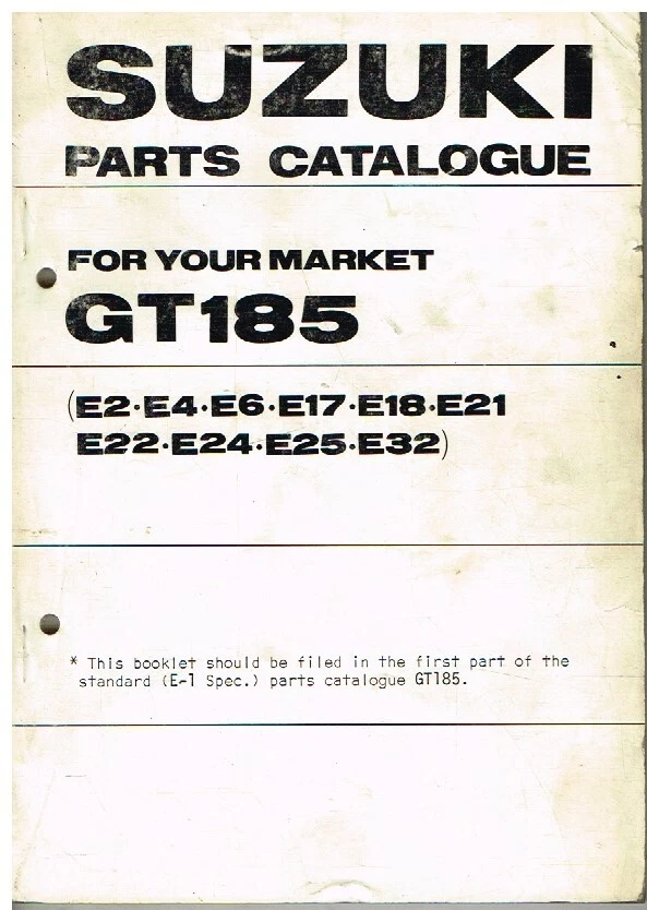 SUZUKI GT185 E2/4/6/17/18/21/22/24/25/32 1975 FACTORY PARTS CATALOGUE SUPPLEMENT - Image 1 of 1