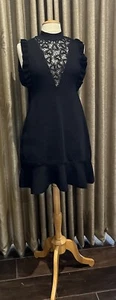 Red Valentino Black Open Knit Heart Pattern Dress W Ruffles On Sleeves & Hem  XS - Picture 1 of 6
