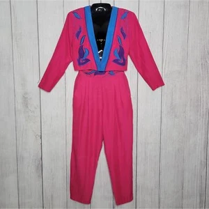 Vintage 80s 90s Hot Pink Western Cropped Jacket & Pant Set, size Small - Picture 1 of 10