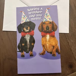 Birthday Brother And Friend Cute Dogs Party Hat 5'x7.75" Stockwell Greeting Card - Picture 1 of 11