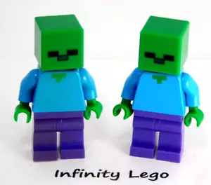 2 LEGO Green Head Zombie Minifiguras Minecraft (21181 21256 21178 21174 21123) - Imagen 1 de 2
