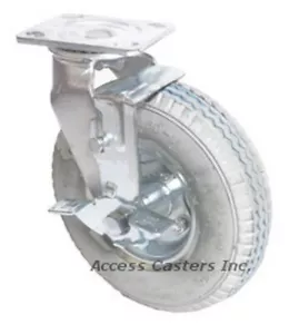 Rueda neumática giratoria 8PPNTSB-GRY 8"" x 2"" gris con freno, capacidad de 295 lb - Imagen 1 de 3