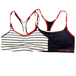 2 Tommy Hilfiger Girls Strap Bra Size 12-16 White /Blue Multicolor Stylish Comfy - Picture 1 of 10