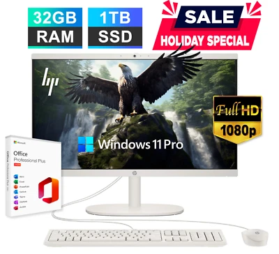 2025 HP All-In-One Computer Desktop 21.5" Intel Celeron 32GB RAM 1TB SSD WinPro - Image 1 of 4