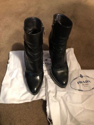 Botas al tobillo PRADA de cuero con cremallera usadas para mujer NEGRAS talla 36 EUR 6,5 EE. UU. Foto 1 de 4