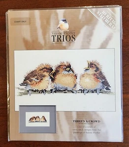 Valerie Pfeiffer Trios THREE'S A CROWD Cross Stitch Chart Pattern Birds - Picture 1 of 1