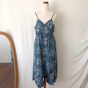 BOHO BIRD Dress Size 16 Linen Cotton Midi Wrap Blue Green Sleeveless Adjustable - Picture 1 of 9