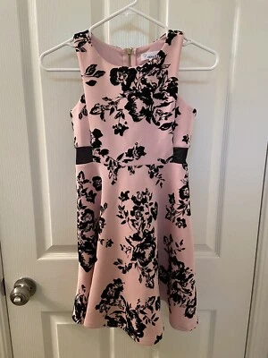 Nickie Lew Velvet Textured Floral Fit & Flare Skater Dress Pink Girls Size 10 - Image 1 of 4