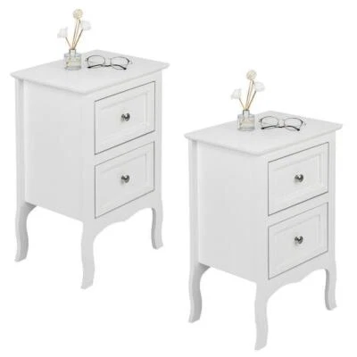 Juego de 2 Mesitas de Noche con Almacenamiento 2 Cajones Moderna Madera Extremo Mesita de Noche Café Foto 1 de 4