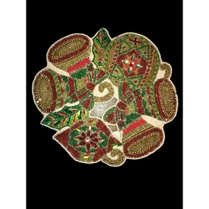 Beaded Placemat Christmas Bells Ornaments Glass Charger Luxury - Picture 1 of 4