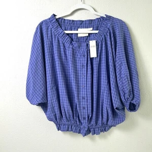 Maeve Anthropologie Button Up Top Size XS Purple Elastic Waist Ruffle Blouse NWT - Picture 1 of 12