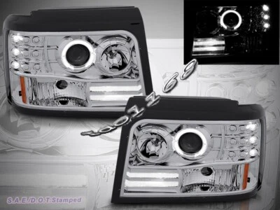 92-96 FORD BRONCO F-150 / 250 / 350 CROMO TRANSPARENTE PROYECTOR FAROS HALO LED Foto 1 de 4