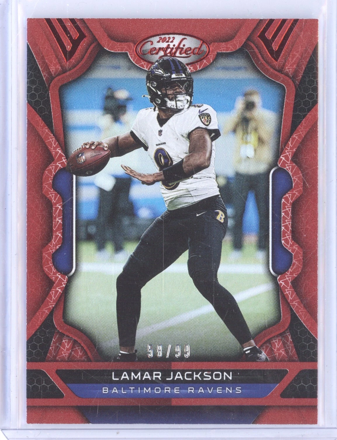 LAMAR JACKSON 2022 PANINI CERTIFIED #6 MIRROR RED 58/99 RAVENS