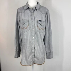 Wrangler Women’s Western Snap Gray Denim Shirt M Stitching On Pocket - Picture 1 of 10