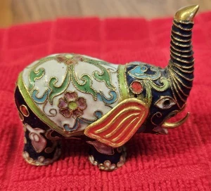 Vtg Miniature Chinese Cloisonné Enamel Elephant Figurine Gold Accent 2.5" Estate - Picture 1 of 12